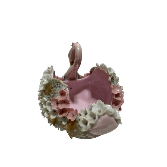 Lefton China Hand-painted Swan Figurine Floral Pink White - Picture 5 of 11